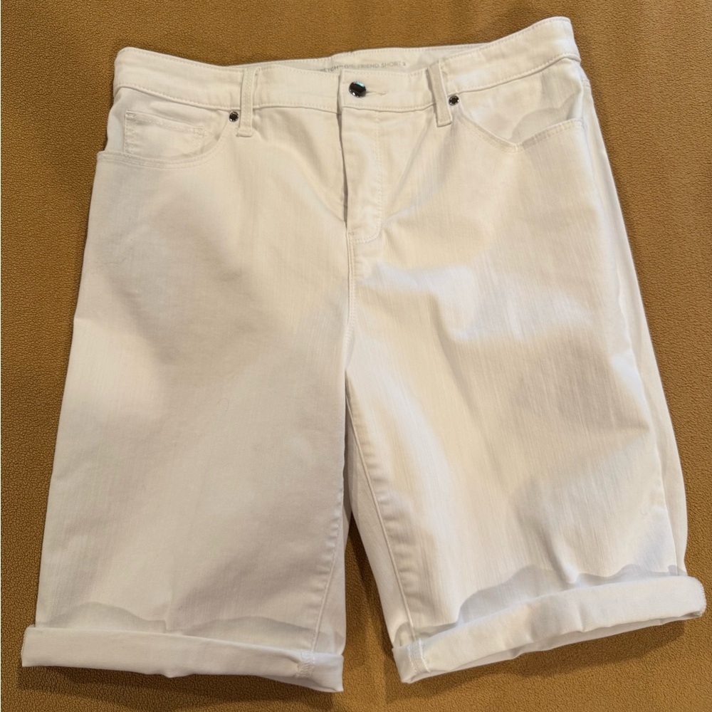 White Chico’s Perfect Stretch Girlfriend Denim Shorts Chico’s Sz 2